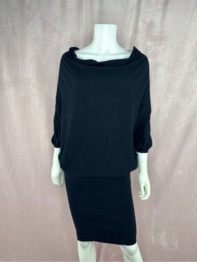 Allsaints Womens 100% Cotton Soft Black Sweater Dress Size 2 Dolman Sleeves